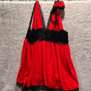 Sexy red and black teddy w/matching thong